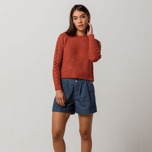 OTHERS FOLLOW Cable Knit Sleeve Crop Sweater